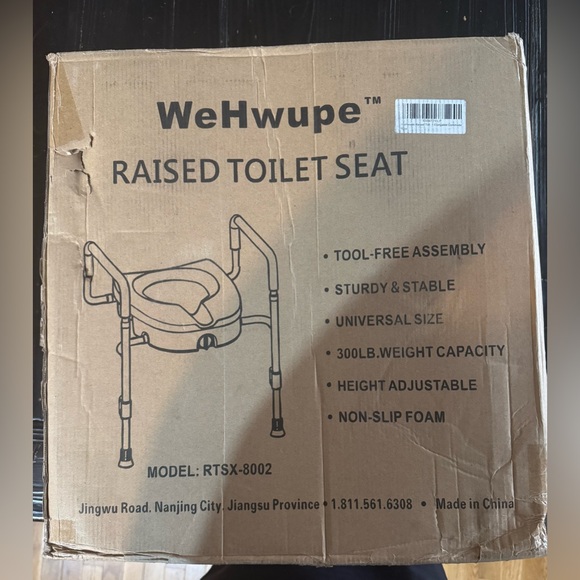 Adjustable White Raised Toilet Seat With Safety Rail - Picture 8 of 9